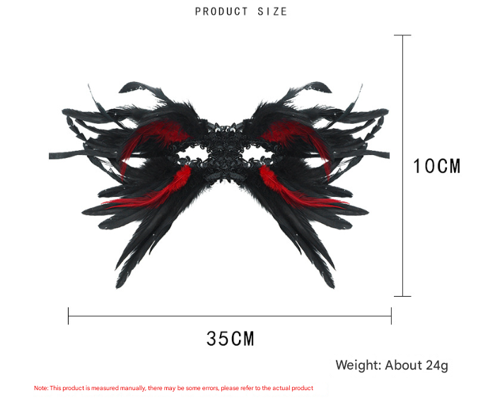Red and Black Mysterious Gothic Feather Masquerade Mask - Black Angel Wing Venetian Party Costume
