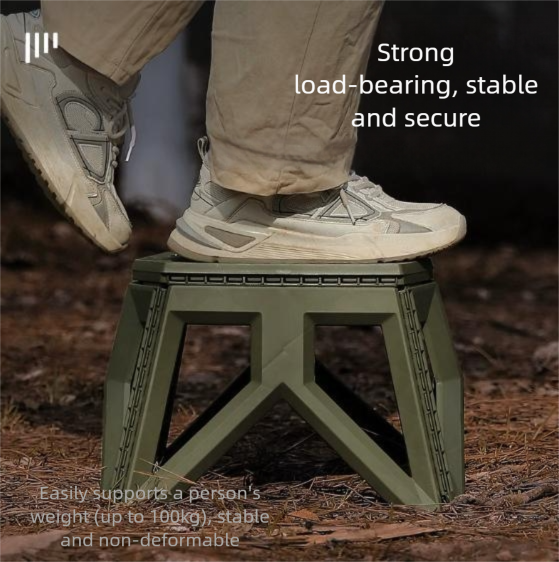 Army Green Portable Folding Stool - Compact Lightweight Plastic Step Stool for Camping, Fishing, Kids, and Home Use