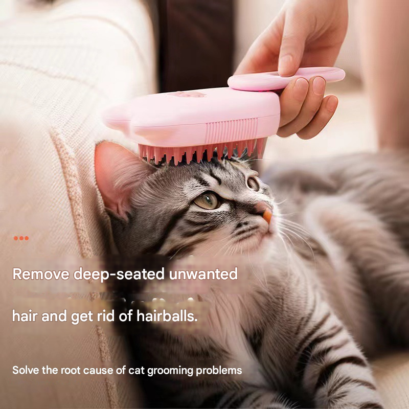 Off-white Pet Spray Grooming Brush - 3-in-1 Steam Dematting Comb with Nano Mist for Cats & Dogs - Anti-Flying Hair & Massage