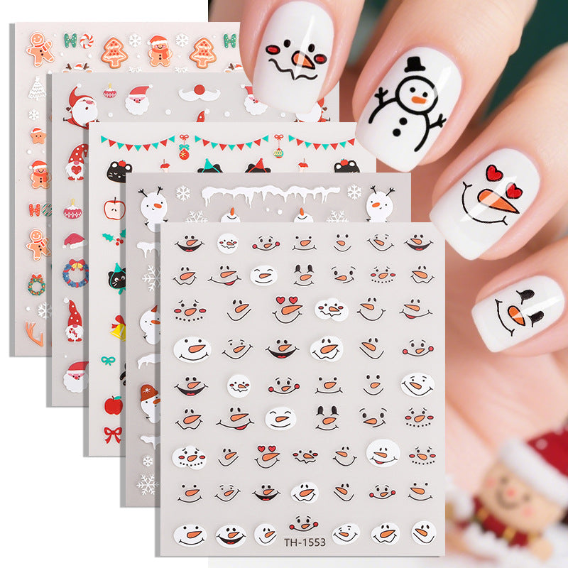 4PCS 5D Embossed Christmas Nail Art Stickers - Santa, Snowman, Reindeer & Snowflake Designs for Festive Manicures(Z-1429)