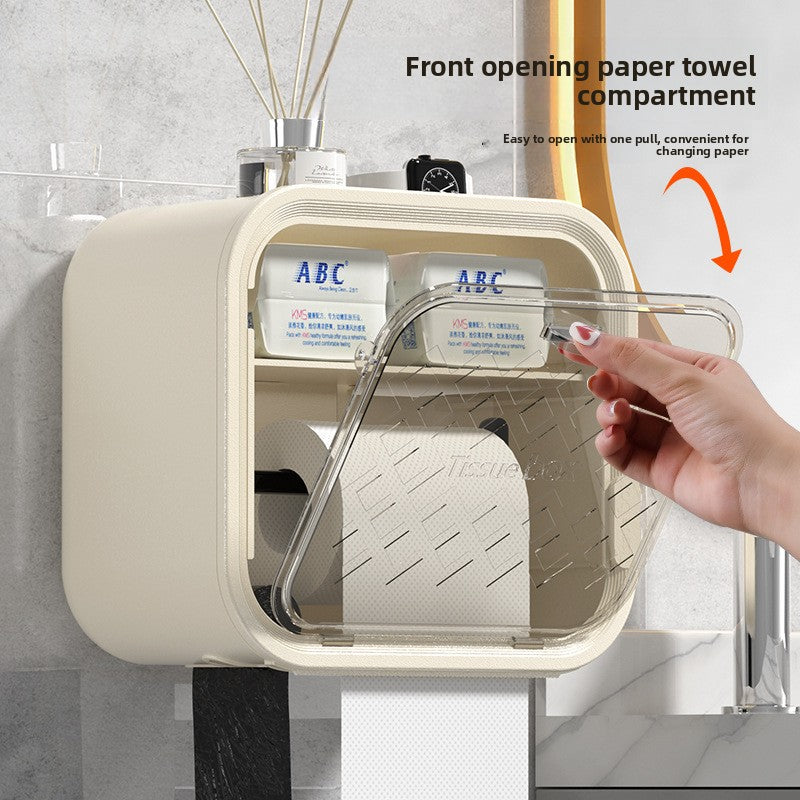 Grey Wall Mounted Dual Layer Bathroom Tissue Box Holder with Storage Drawer Waterproof Dispenser for Toilet Paper and Tissues