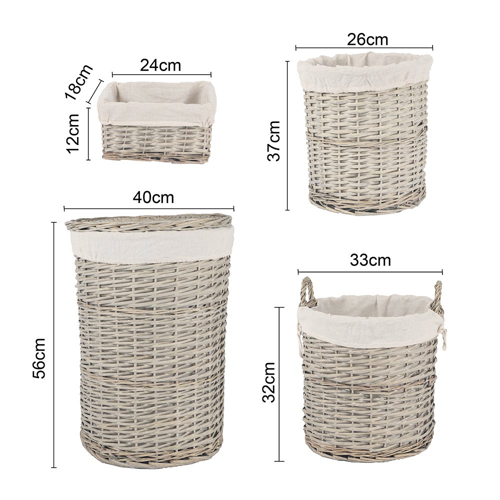 4 Piece Wicker Storage Baskets With Liner Set