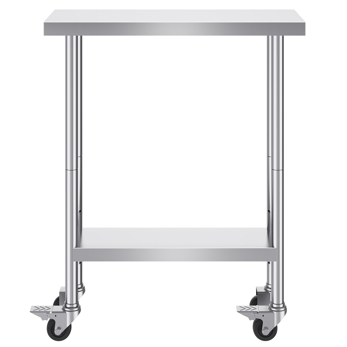 VEVOR Stainless Steel Work Table 30 x 12 x 38 Inch, with 4 Wheels, 3 Adjustable Height Levels, Heavy Duty Food Prep Worktable for Commercial Kitchen Restaurant, Silver