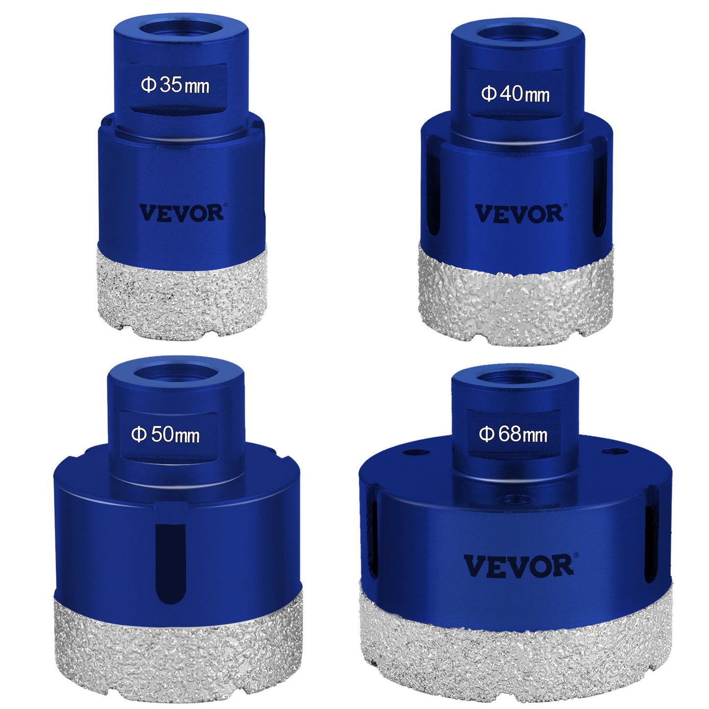 VEVOR Diamond Drill Bits 4PCS Diamond Hole Saw 35/40/50/68mm Tile Hole Saw Kit Vacuum Brazed Diamond Drill Bit 0.59in/15mm Segment Tile Hole Saw w Storage Case for Tile Ceramic Porcelain Marble Stone