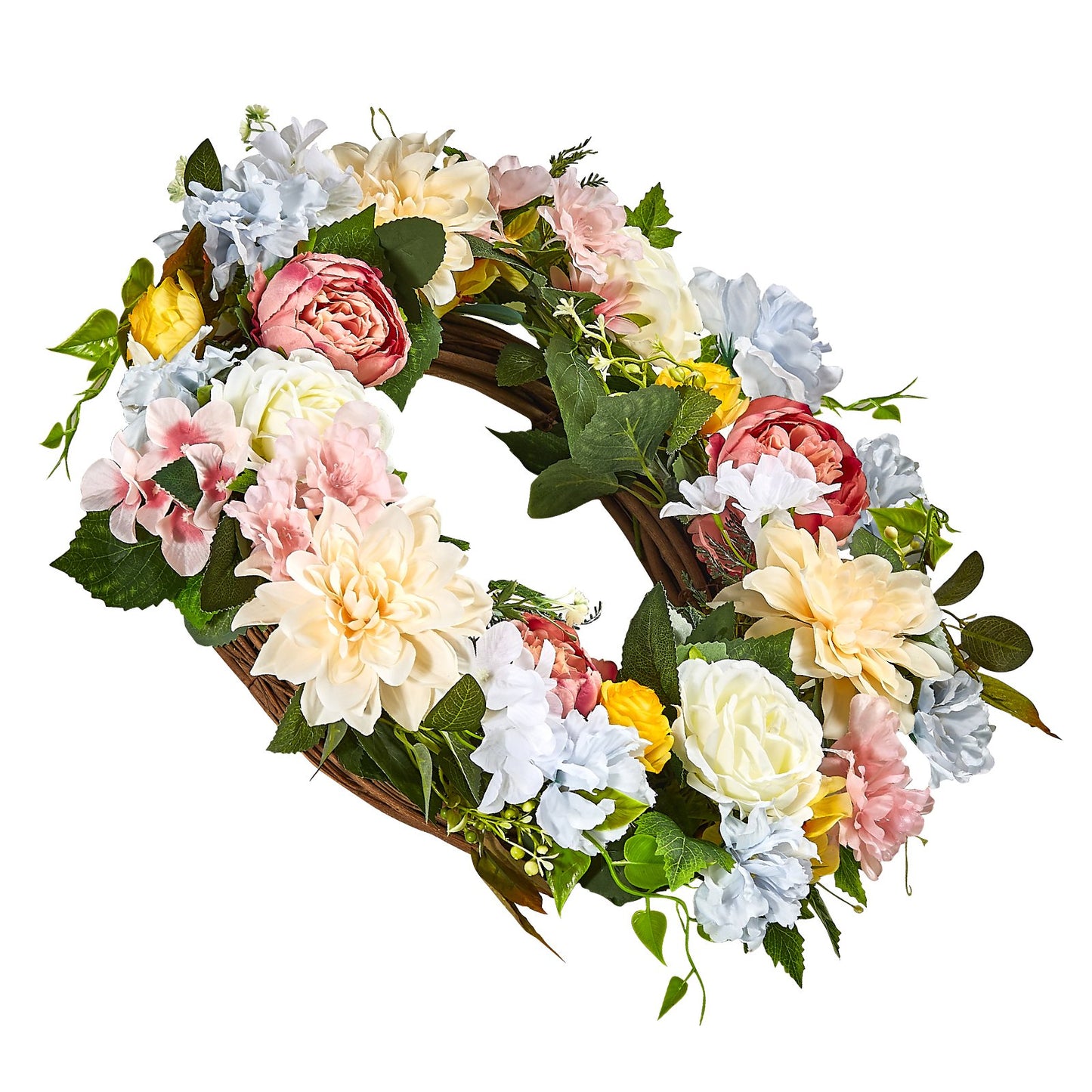 VEVOR Artificial Decorative Wreath 60.96 cm White Pink Yellow Peonies Hydrangeas