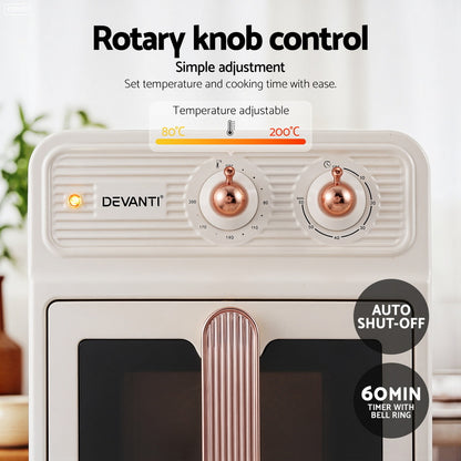 Devanti 6L Air Fryer Knob Control 1700W Cream