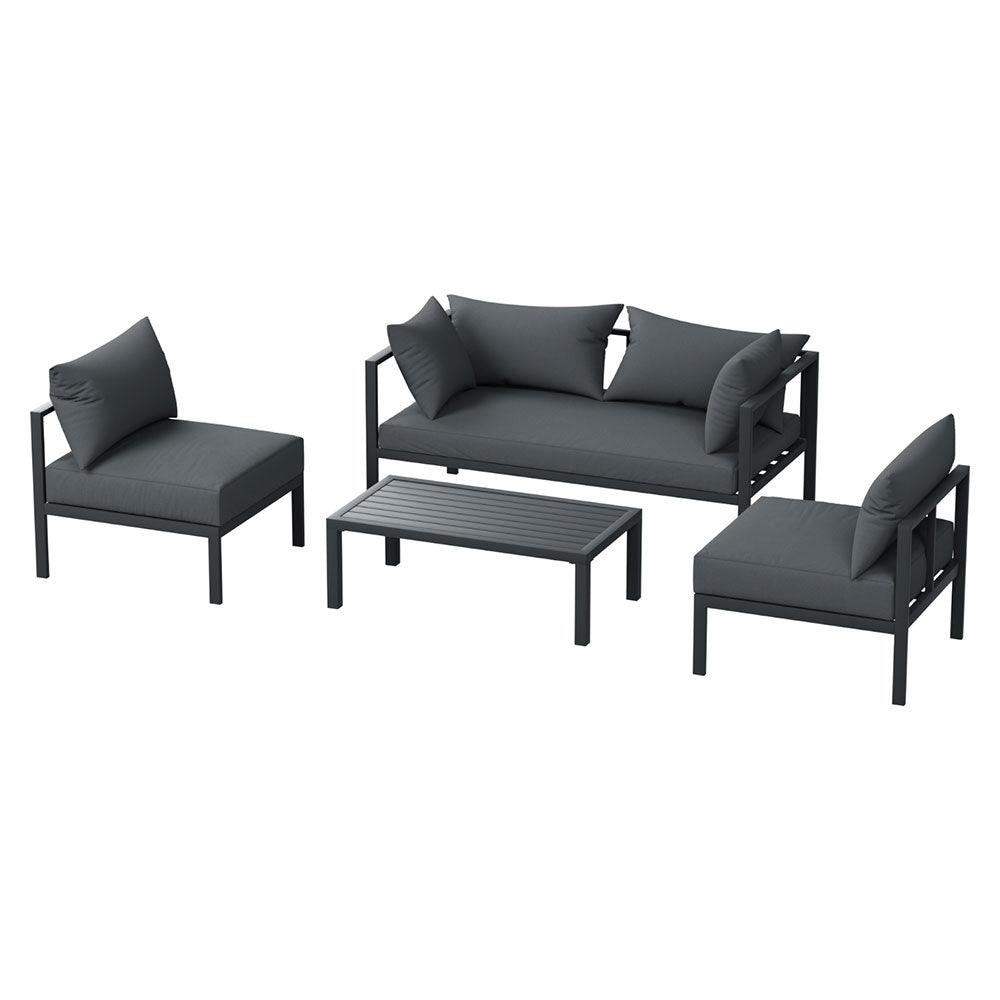 Gardeon 4 Seater Outdoor Sofa Set Aluminium Patio Furniture Setting 4PC Charcoal