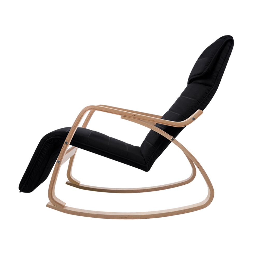 Artiss Rocking Armchair Bentwood Frame With Footrest Black Afton