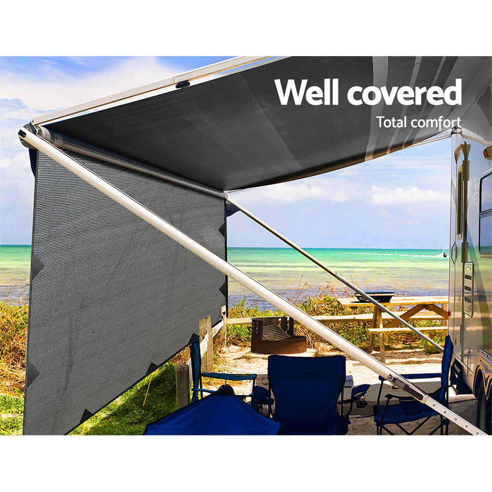 Caravan Privacy Screen Roll Out Awning 3.4x1.95M End Wall Side Sun Shade Grey