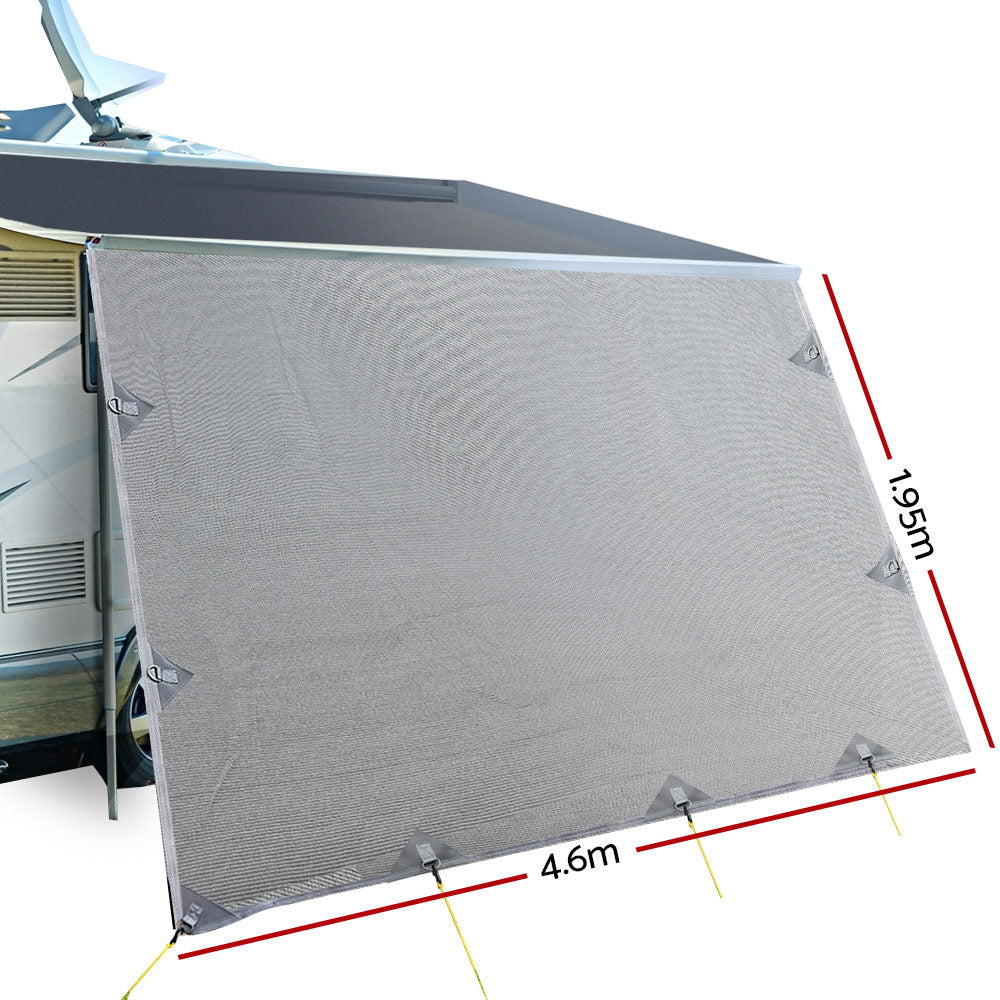 Caravan Privacy Screen Roll Out Awning 4.6x1.95M End Wall Side Sun Shade Grey