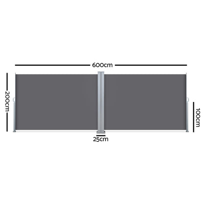 Instahut Side Awning Sun Shade Outdoor Retractable Privacy Screen 2MX6M Grey