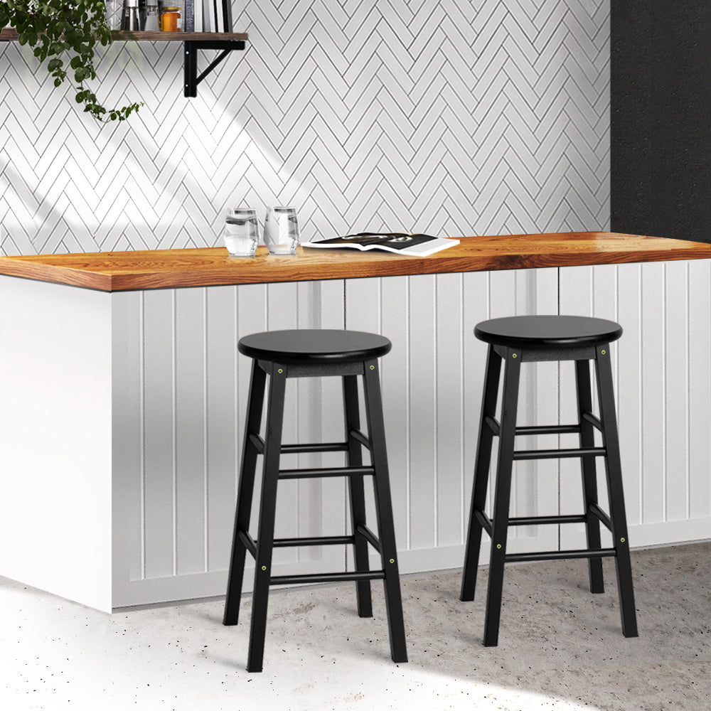 Artiss 2x Bar Stools Round Chairs Wooden Black