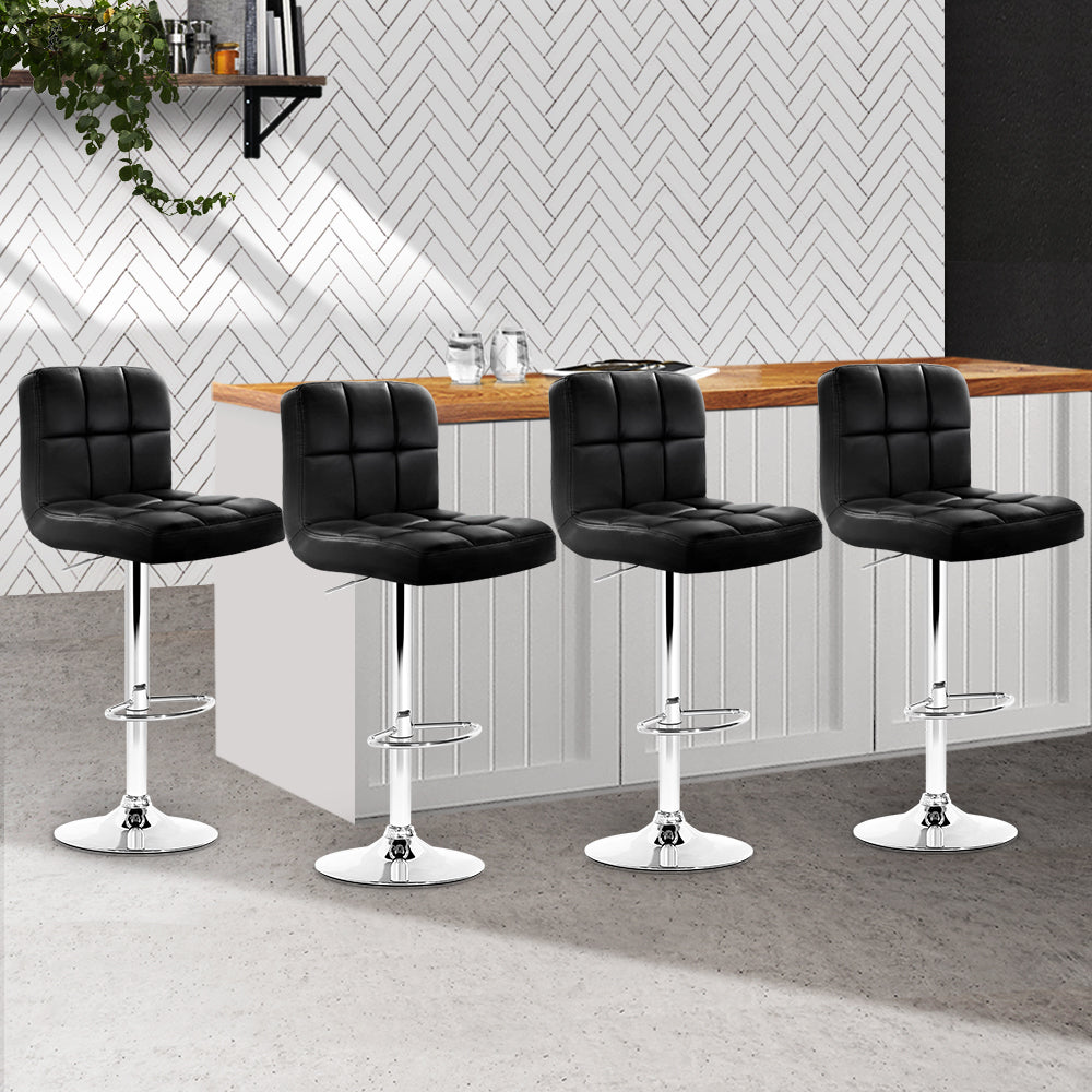 Artiss 4x Bar Stools Leather Gas Lift Black