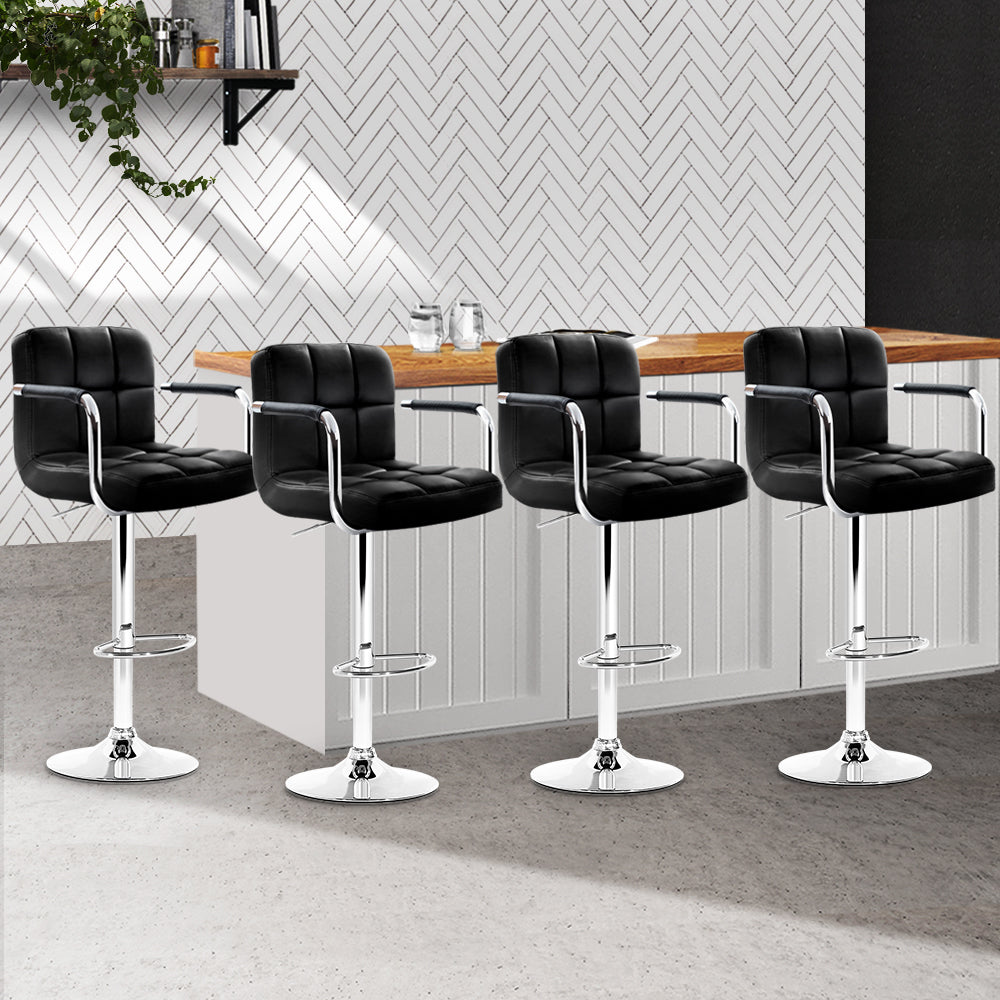 Artiss 4x Bar Stools Leather Gas Lift w/Armrest Black