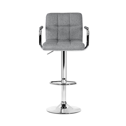 Artiss 2x Bar Stools Fabric Gas Lift w/Armrest Grey