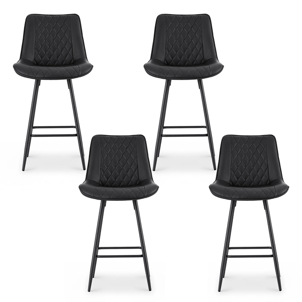 Artiss 4x Bar Stools Kitchen Dining Chair Counter Stool Diamond PU Leather Black
