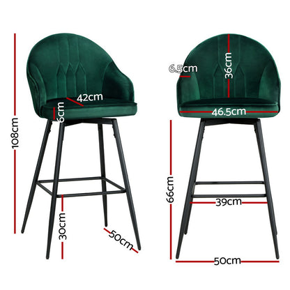 Artiss 4x Bar Stools Velvet Swivel Metal Legs Green