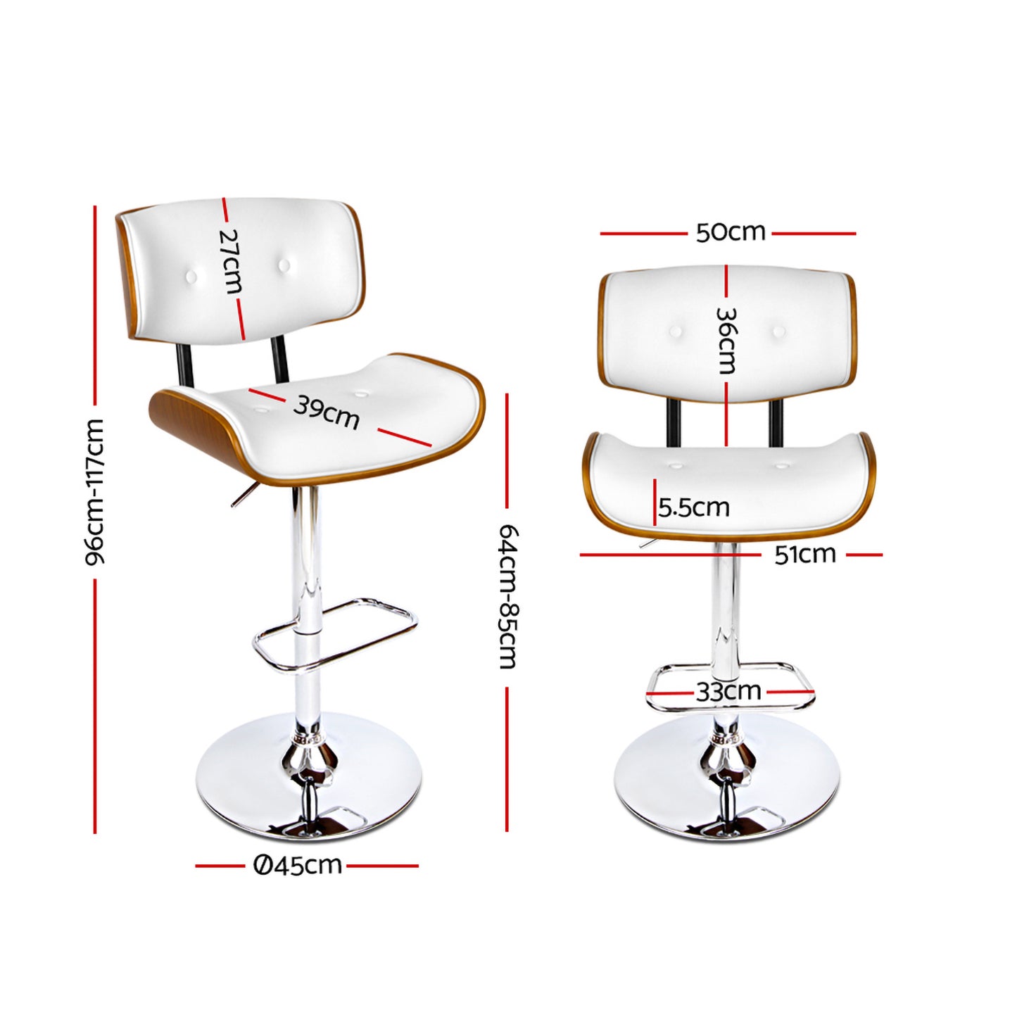 Artiss Bar Stools Gas Lift Leather White