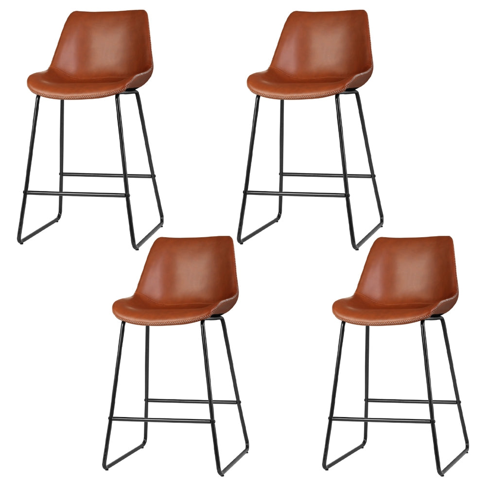 Artiss 4x Bar Stools Leather Padded Metal Legs Brown