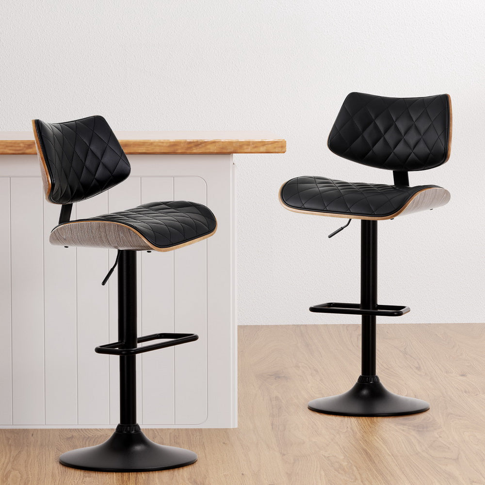 Artiss 4x Bar Stools Kitchen Dining Chairs Gas Lift Stool Wooden Leather Black