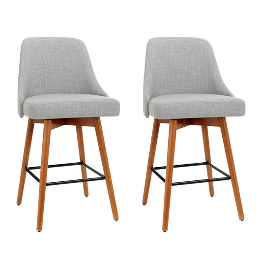 Artiss 2x Bar Stools Swivel Seat Wooden Grey