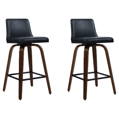 Artiss 2x Bar Stools Swivel Leather Padded Wooden