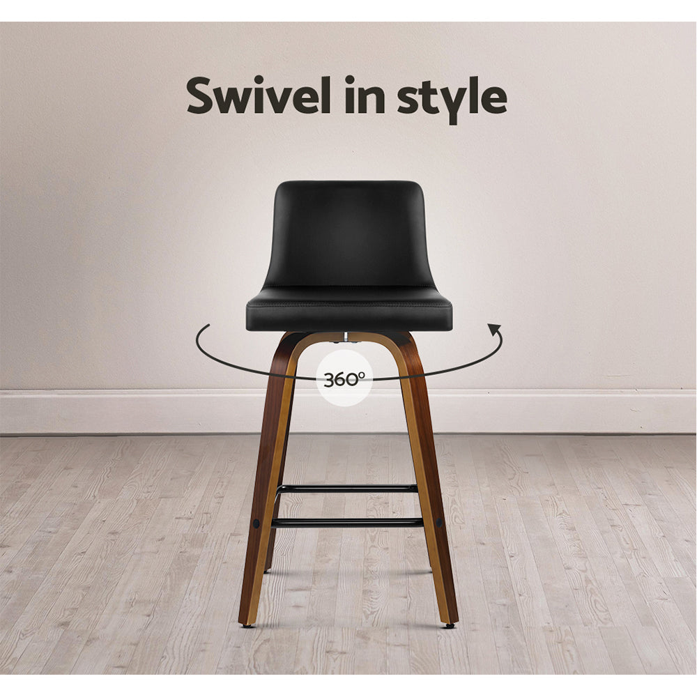 Artiss 2x Bar Stools Swivel Leather Padded Wooden