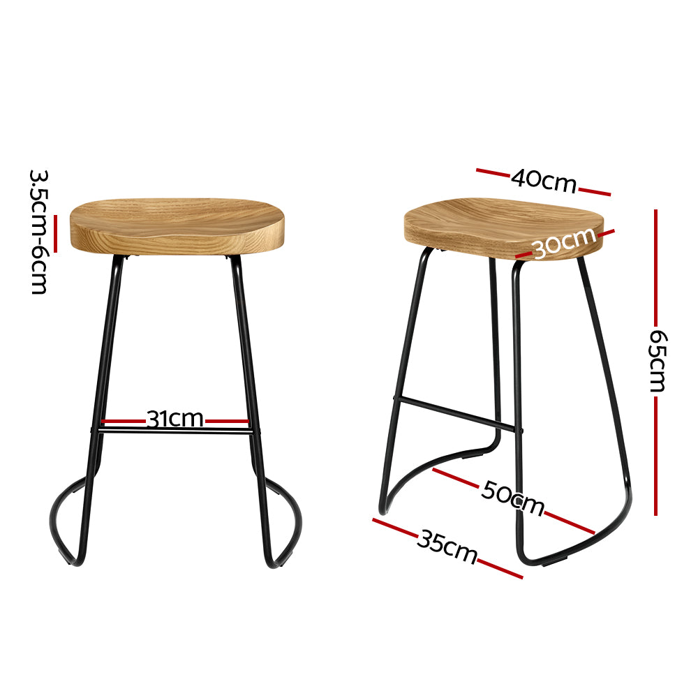 Artiss 2x Bar Stools Tractor Seat 65cm Wooden