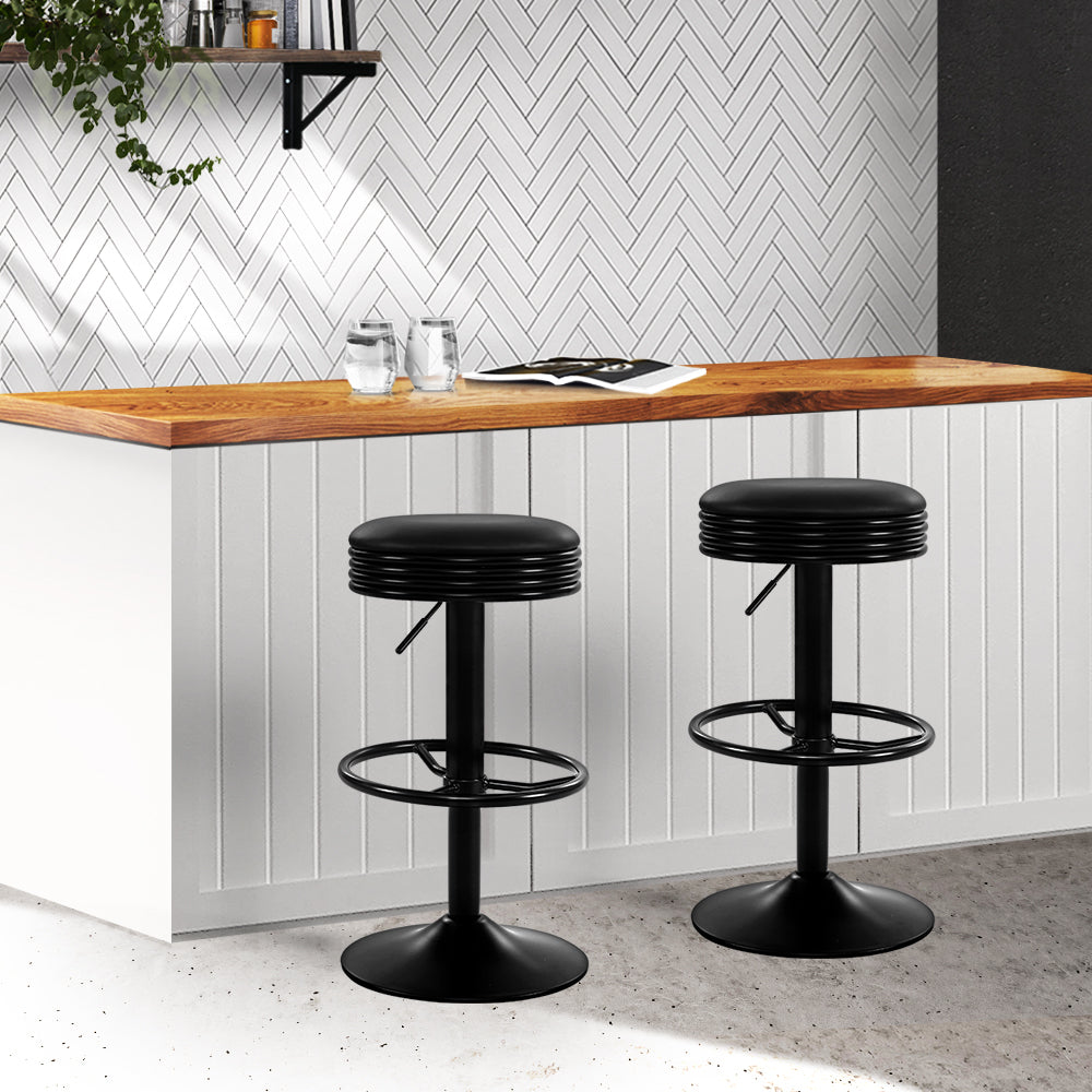 Artiss 2x Bar Stools Leather Padded Gas Lift Black