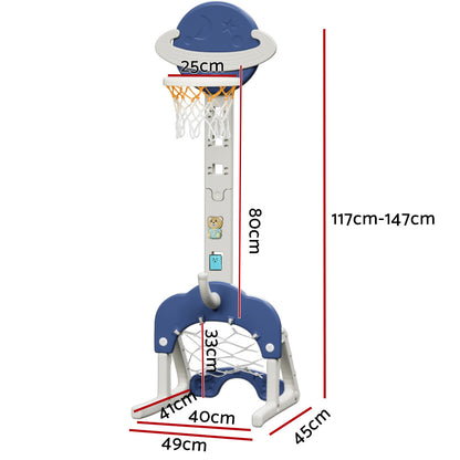 Keezi Kids Basketball Hoop Stand Adjustable 6-in-1 Sports Center Toys Set Blue