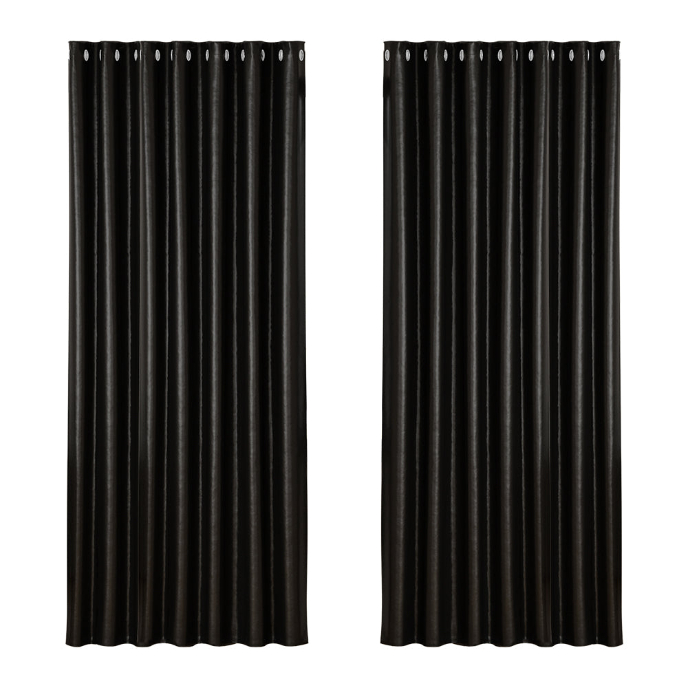 Artiss 2X Blockout Curtains Eyelet 240x230cm Black Shine