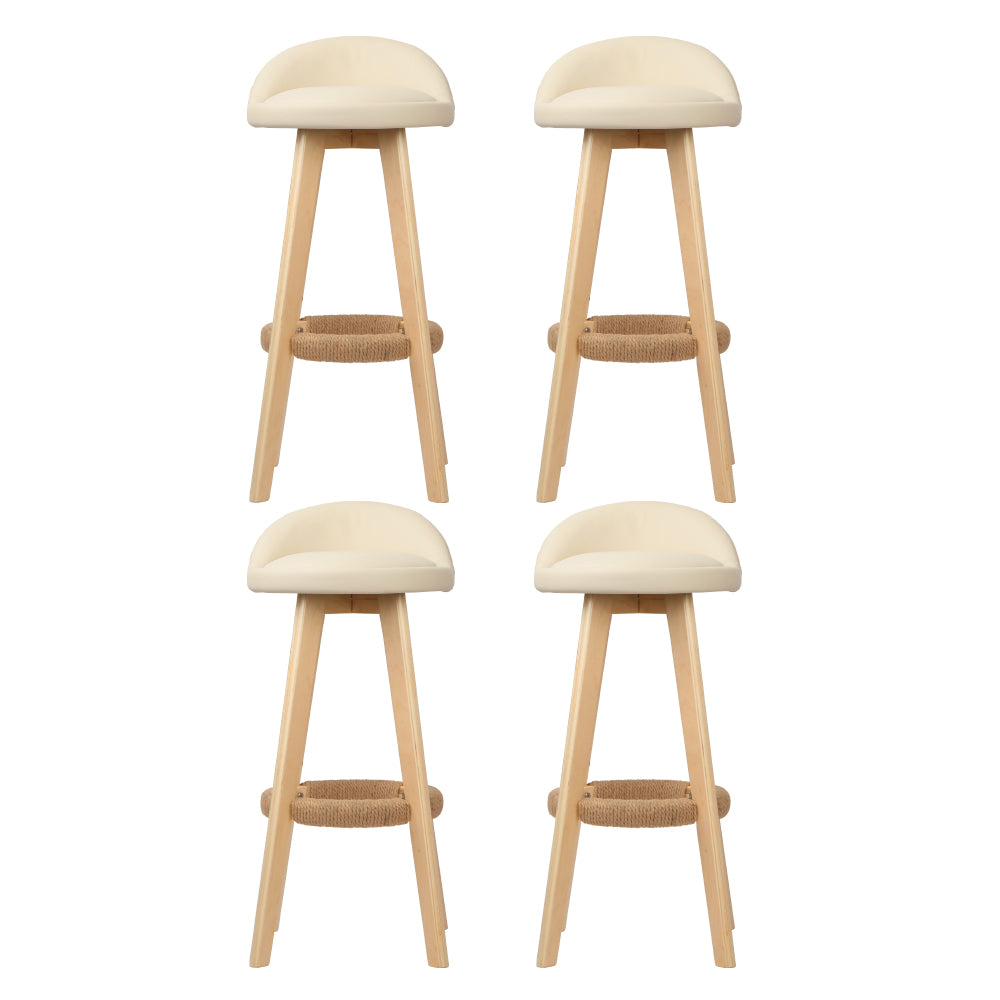 Artiss 4x Bar Stools Padded Leather Wooden Beige