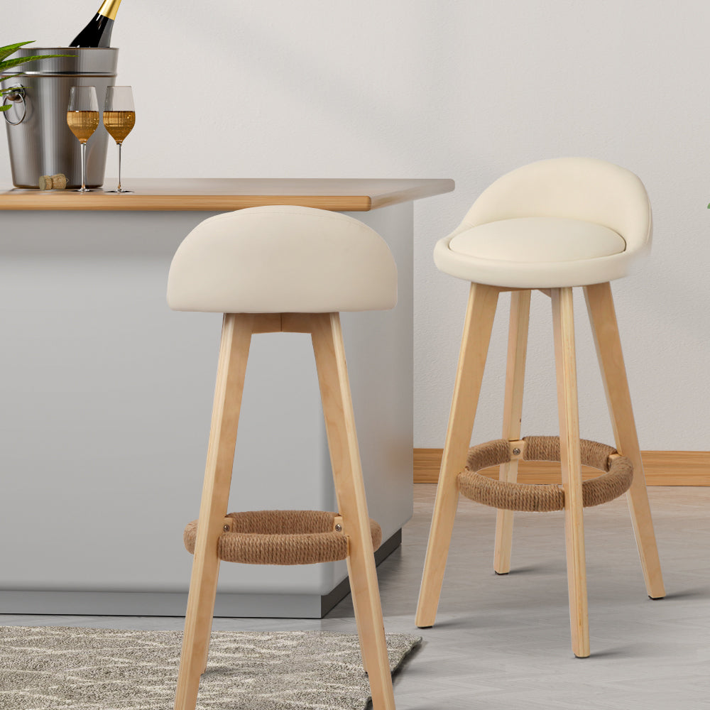 Artiss 4x Bar Stools Padded Leather Wooden Beige