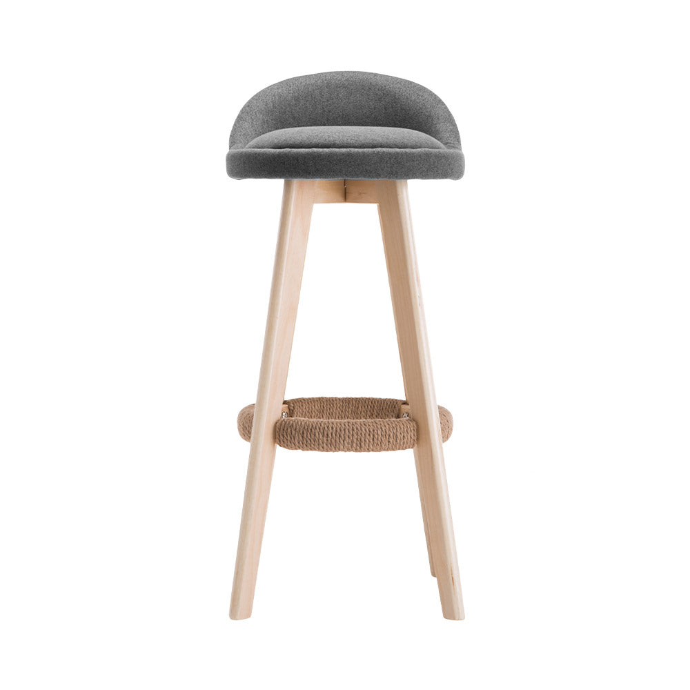 Artiss 2x Bar Stools Padded Linen Wooden Grey