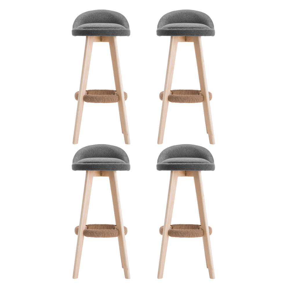 Artiss 4x Bar Stools Padded Linen Wooden Grey