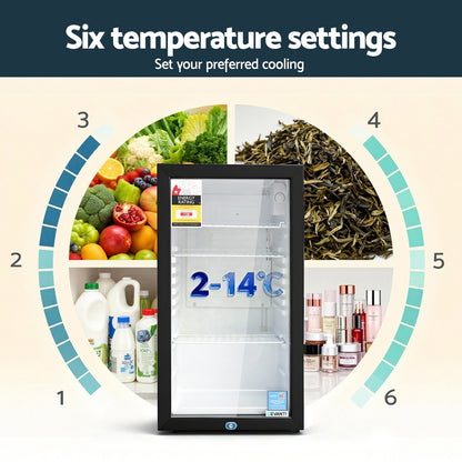 Devanti 78L Bar Fridge Glass Door Mini Fridge Countertop Cooler Black