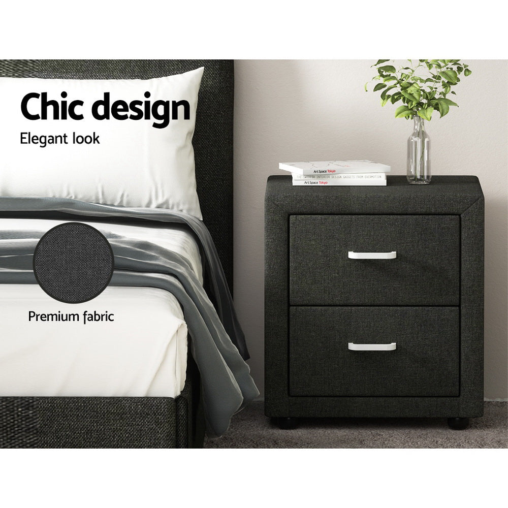 Artiss Bedside Table 2 Drawers Fabric - CADEN Charcoal