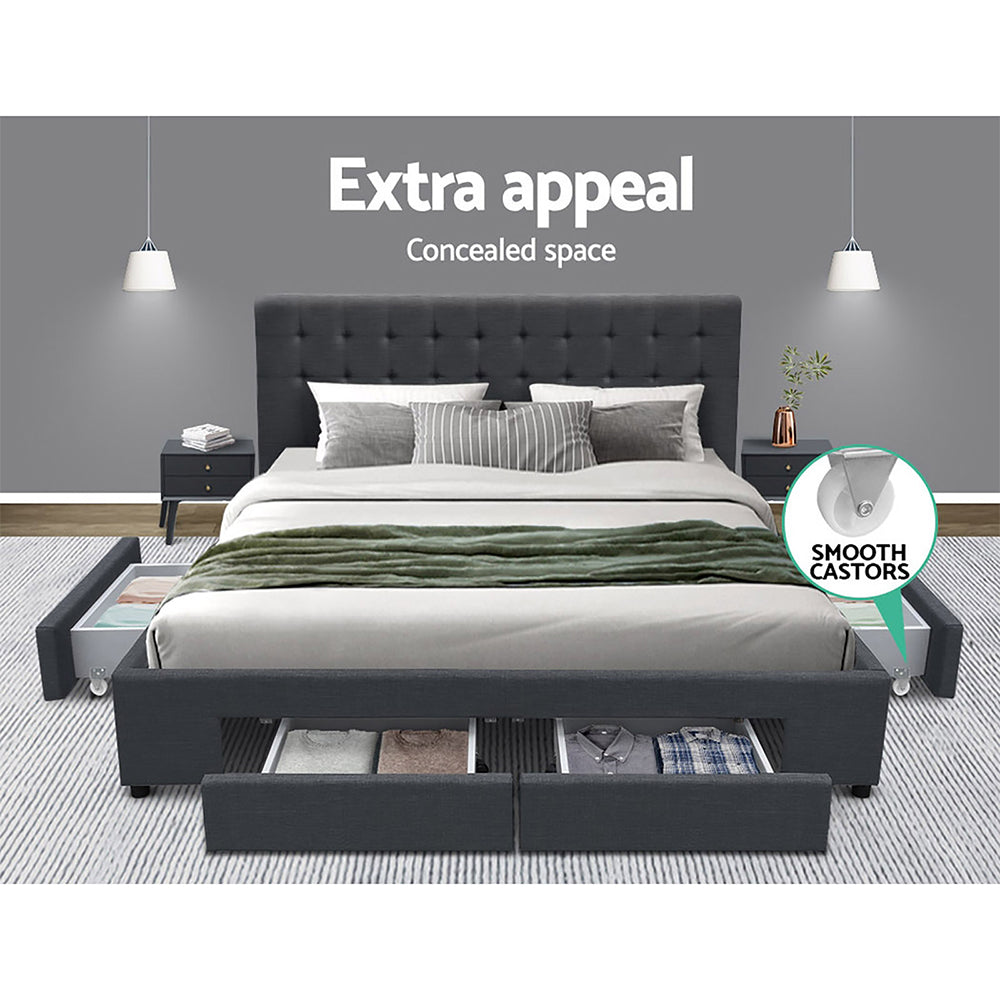 Artiss Bed Frame Queen Size with 4 Drawers Charcoal AVIO