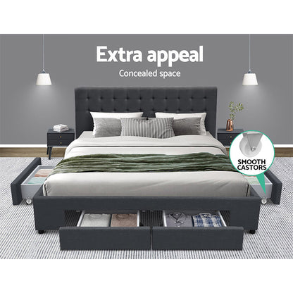 Artiss Bed Frame Queen Size with 4 Drawers Charcoal AVIO