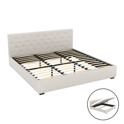 Artiss Bed Frame King Size Gas Lift Beige VILA