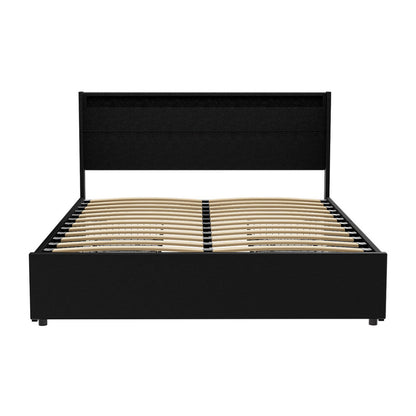 Artiss Bed Frame Queen Size LED with 4 Drawers Black DUNN