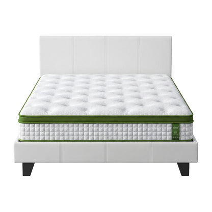 Artiss Double Bed Frame Platform White PVC Leather Hybrid Mattress Modern