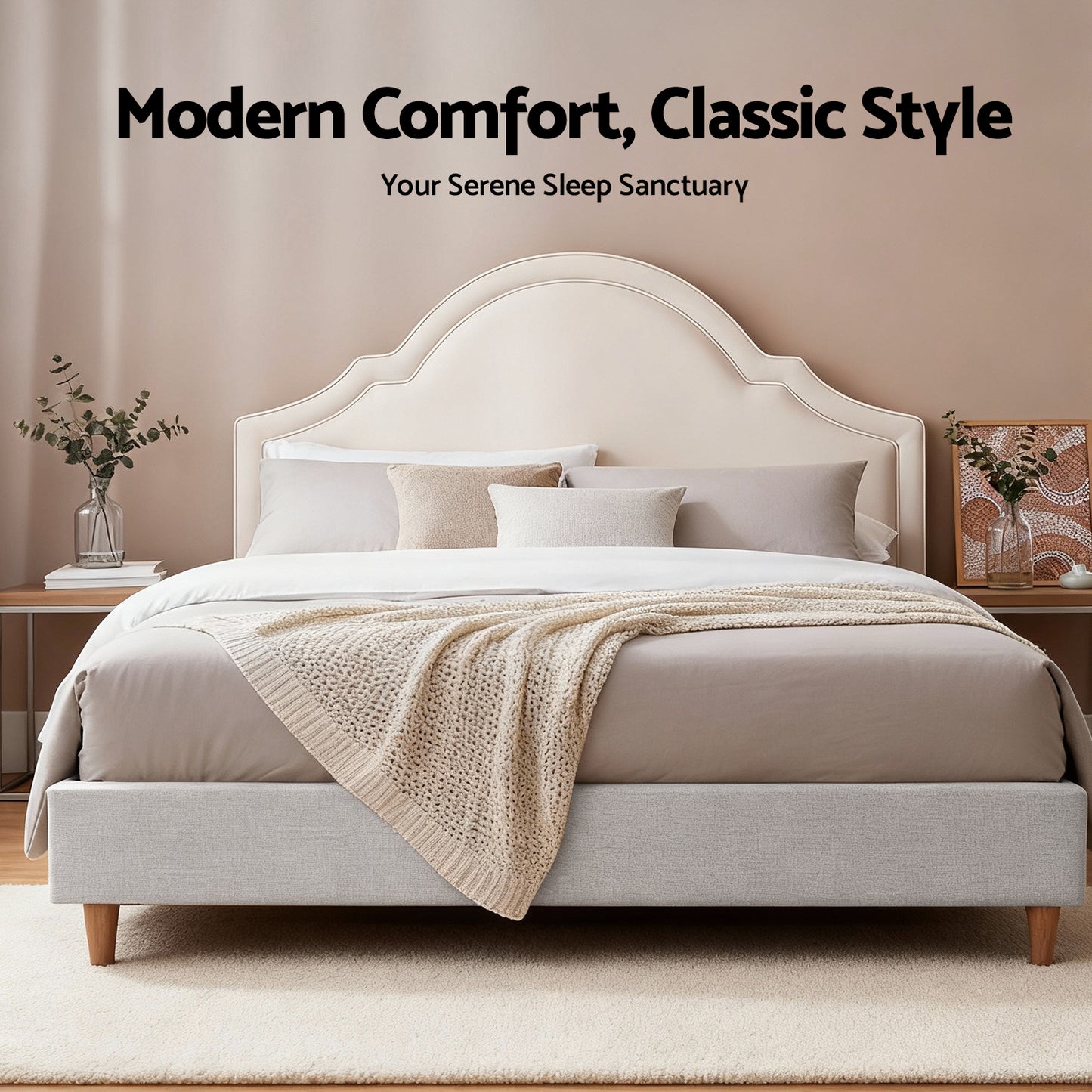 Artiss Queen Bed Frame with Storage Scalloped Velvet Headboard Wooden Platform Base