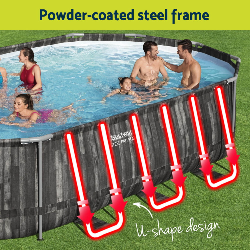 Bestway Swimming Pool Steel Frame Pool Set 6.1x3.66m w/ Filter Pump Ladder Cover