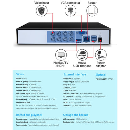 UL-tech 8CH DVR 1080P 5in1 CCTV Video Recorder 4TB Hard Drive