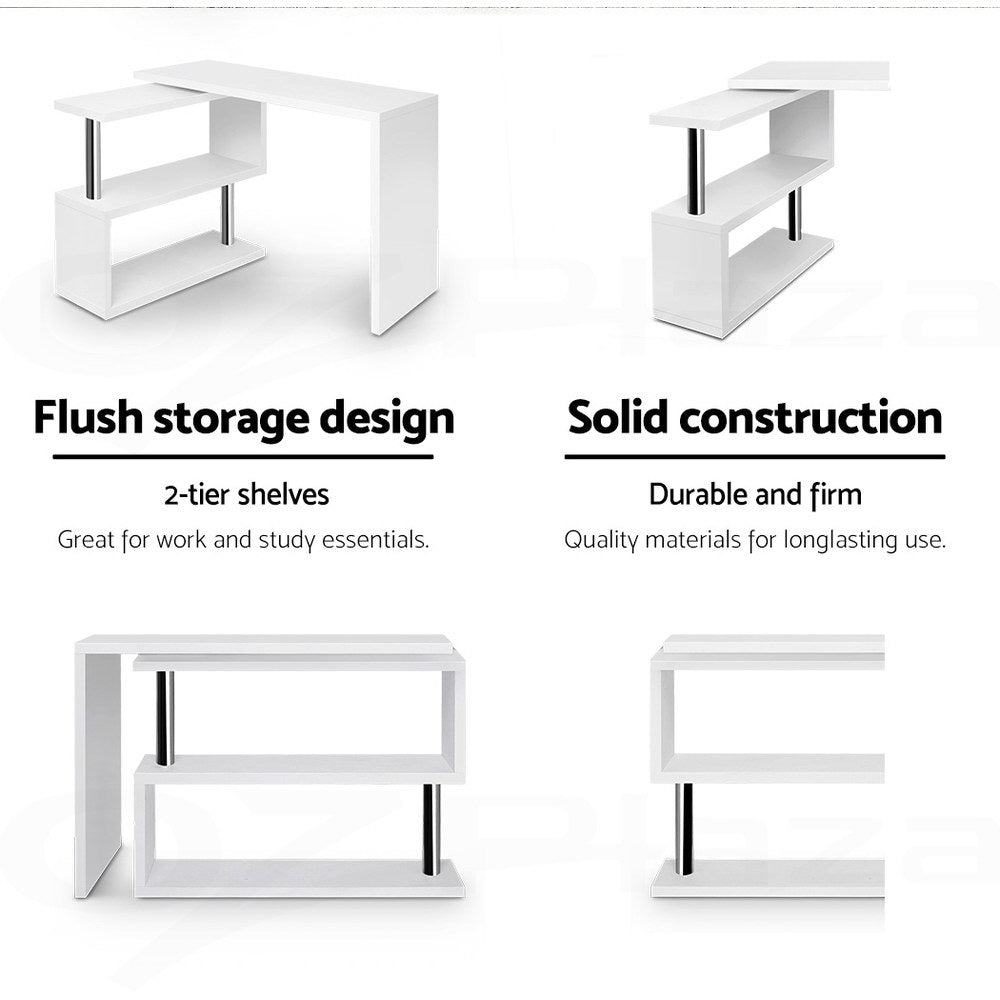 Artiss Computer Desk L-Shape Bookshelf White