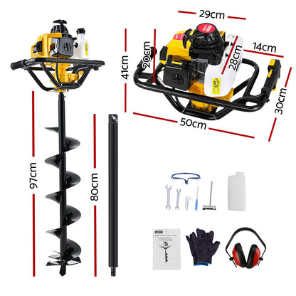 Giantz 82CC Post Hole Digger 200mm Petrol Drill Auger Extension Bits