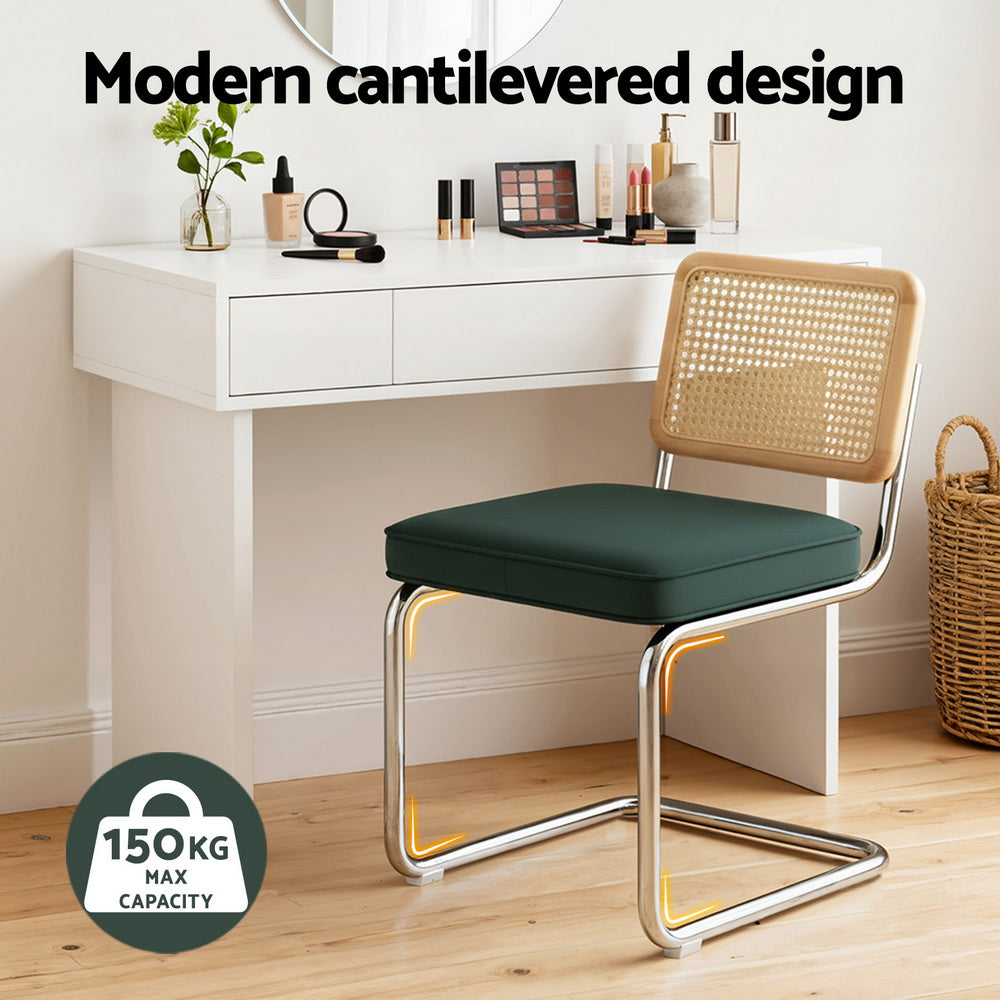 Artiss Dining Chairs Set of 2 Velvet Rattan Cantilever Green