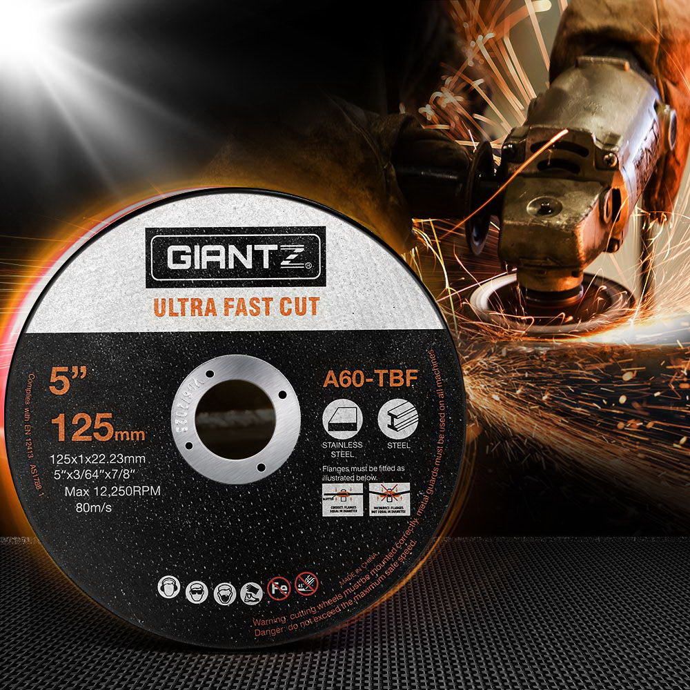 Giantz 100-Piece Cutting Discs 5" 125mm,Giantz 100pcs 5" Cutting Discs 125mm Angle Grinder Thin Cut Off Wheel for Metal