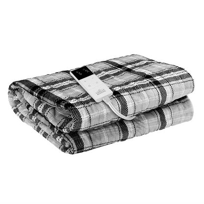 Giselle Bedding Electric Throw Rug Flannel Snuggle Blanket Washable Heated Grey and White Checkered